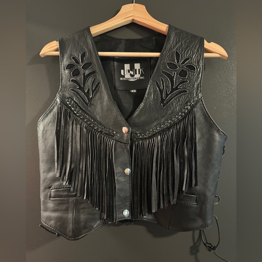 Black Leather Fringe Vest